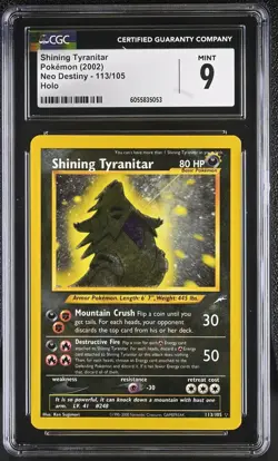CGC 9 MINT Shining Tyranitar 2002 Neo Destiny 113/105 Holo Pokemon Card - Image 1