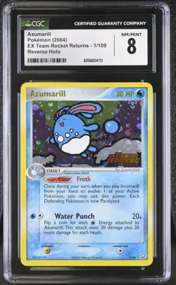 CGC 8 Azumarill Team Rocket Returns 1/109 Reverse Holo STAMPED Pokemon Card psa - Image 1