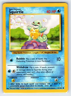 Squirlte 63/102 1999 Base Set Unlimited Pokemon Card WOTC Vintage Common Lp/Vlp - Image 1
