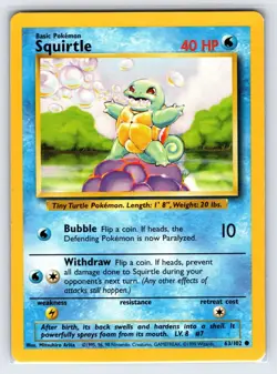 Squirlte 63/102 1999 Base Set Unlimited Pokemon Card WOTC Vintage Common Lp/Vlp - Image 3