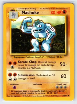 Machoke 34/102 1999 Base Set Unlimited Pokemon Card WOTC Vintage Uncommon - Vlp - Image 1