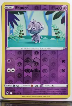 REVERSE HOLO Espurr 081/195 NM - Asako Ito Crocheted Silver Tempest Pokemon Card - Image 1