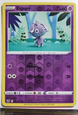 REVERSE HOLO Espurr 081/195 NM - Asako Ito Crocheted Silver Tempest Pokemon Card - Image 4