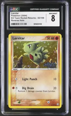 CGC 8 Larvitar Team Rocket Returns 63/109 Reverse Holo STAMPED Pokemon Card psa - Image 1