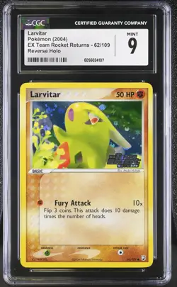 CGC 9 Larvitar Team Rocket Returns 62/109 Reverse Holo STAMPED Pokemon Card psa - Image 1