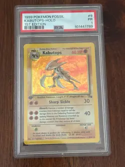 Pokemon PSA 1 Poor 1999 Kabutops 1st Edition Fossil Holo Card - Image 1