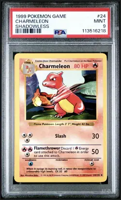 1999 Pokemon Game CHARMELEON SHADOWLESS #24 PSA 9 MINT - Image 3