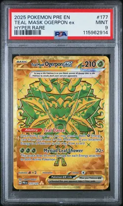 2025 POKEMON PRE EN-PRISMATIC EVOLUTIONS HYPER RARE TEAL MASK OGERPON EX PSA 9 - Image 3