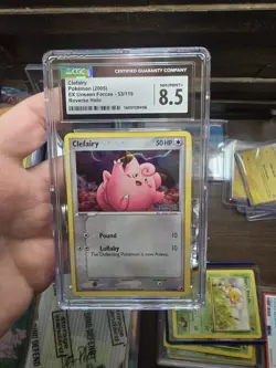 CGC 8.5 NM/Mint+ 2005 Pokemon Unseen Forces Clefairy Reverse Holo 53 Stamped - Image 4