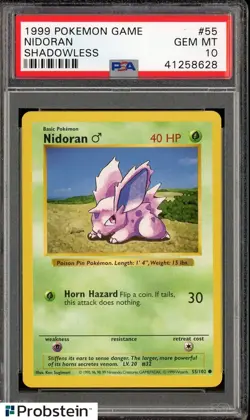 1999 Pokemon Game Shadowless #55 Nidoran PSA 10 GEM MINT - Image 1