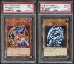 Yugioh Blue Eyes White Dragon 1st + Dark Magician Girl 1st PSA 10 GEM MINT Duo - Image 1