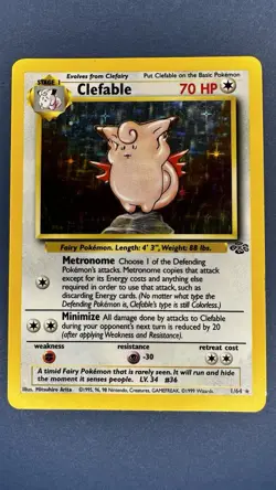 Pokemon TCG Clefable Card 1/64 Jungle Set Non-Holo Rare, Unlimited, WOTC - Image 1