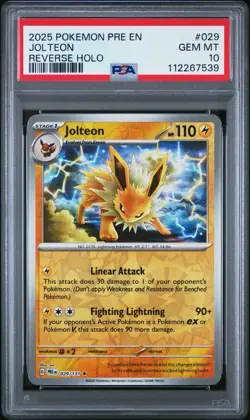 2025 POKEMON PRE EN-PRISMATIC EVOLUTIONS REVERSE HOLO #029 JOLTEON PSA 10 - Image 1