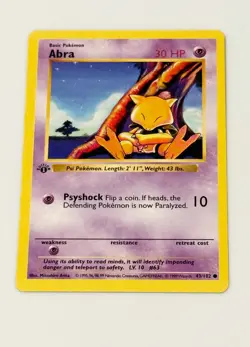 1st Edition Shadowless Abra Pokemon Card 1999 WOTC 43/102 - Image 1