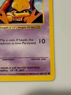 1st Edition Shadowless Abra Pokemon Card 1999 WOTC 43/102 - Image 5