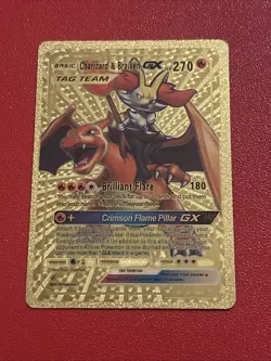 CHARIZARD AND BRAIXEN GOLD FOIL FAN ART GX Tag Team Card 270HP - Image 1