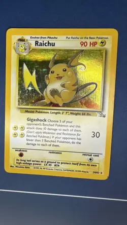 Raichu 14/62 Holo Rare Original Fossil Set 1999 WOTC Pokemon Card - Image 1