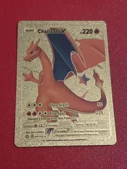 CHARIZARD HP220 V Gold Foil Fan Art Textured Collector Pokemon Card 079/073 - Image 1