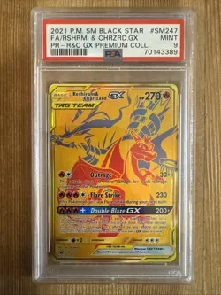 Reshiram & Charizard GX SM247 Full Art Gold Promo Ultra Rare Pokemon Card PSA 9 - Image 1