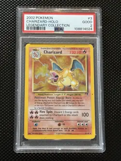 2002 Pokemon CHARIZARD #3 Holo Legendary Collection Graded PSA 3 - Image 1