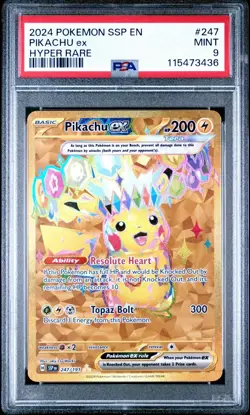 2024 POKEMON SSP EN-SURGING SPARKS HYPER RARE #247 PIKACHU EX PSA 9 - Image 1