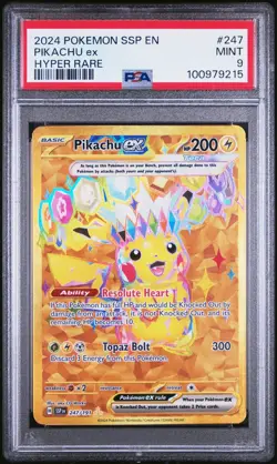 2024 POKEMON SSP EN-SURGING SPARKS HYPER RARE #247 PIKACHU EX PSA 9 - Image 1