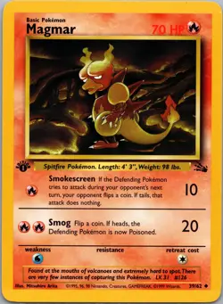 1st Edition Magmar 39/62 Fossil F3 Pokemon 1999 Vintage WoTC LP - Image 1