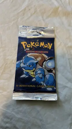 BASE SET (Blastoise Art) SEALED LONG CRIMP Booster Pack WOTC Pokemon Card - Image 2