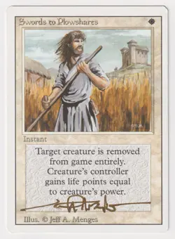 Gold Signed Swords to Plowshares LP Revised Artist Jeff A. Menges 1994 MTG Magic - Image 1