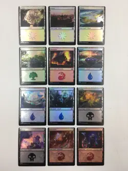 MTG Misprints/Miscuts - Magic The Gathering Misprint Card Lot-Shifted Foil Lands - Image 1