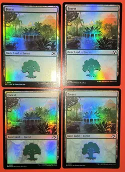 4X PLAY SET, MTG, FOREST, FOIL, NM 0290, COMMON, FOIL, AETHERDRIFT , UNPLAYED - Image 3