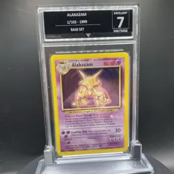 GG 7 Alakazam 1/102 Base Set Holo Pokemon Card Excellent WOTC vintage - Image 1