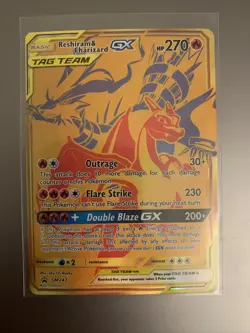 Reshiram & Charizard GX SM247 Premium Pokemon Card Promo Gold Tag Team (Indents) - Image 10