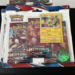 Pokemon TCG Sword & Shield Battle Styles Triple Booster Pack Jolteon Foil Coin - Image 8
