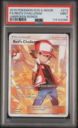 Red's Challenge 213/214 S&M Unbroken Bonds Full Art Trainer PSA 9 Pokemon Card - Image 1