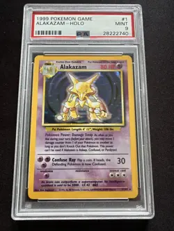 Pokémon Alakazam Holo Rare TCG Card 1/102 Base Set, PSA Mint 9 - Image 1