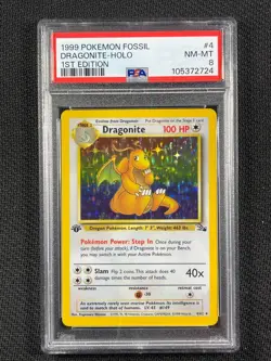 Pokemon Cards PSA 8 NM-MT Dragonite 1st Edition Fossil Holo 1999 Ultra Rare 4/62 - Image 1