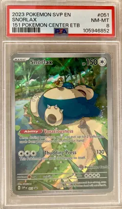 2023 SNORLAX #051 SVP EN 151 POKEMON CENTER ETB PROMO PSA 8 - Image 3