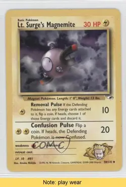 Lt Surge's Magnemite Pokemon Gym Heroes #50 2000 READ 0a1 - Image 1