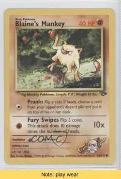 Blaine's Mankey Pokemon Gym Challenge #63 2000 READ 0a1 - Image 1