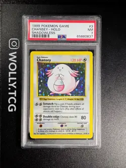 CHANSEY SHADOWLESS PSA 7 3/102 Base Set Holo Pokemon Card -1999 NM-MT - Image 1