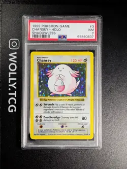 CHANSEY SHADOWLESS PSA 7 3/102 Base Set Holo Pokemon Card -1999 NM-MT - Image 3