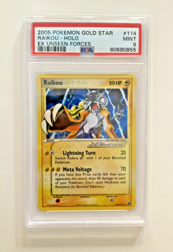 Pokemon Card Raikou Holo Gold Star 113/115 EX Unseen Forces ENG English PSA 9 - Image 3
