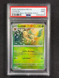 Pokémon Cards PSA 9 Leafeon Master Ball Rev Holo Prismatic Evolutions 5/131 - Image 3
