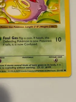 1st Edition Shadowless Koffing Pokemon Card 1999 Base Set WOTC 51/102 - Image 10