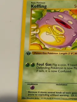 1st Edition Shadowless Koffing Pokemon Card 1999 Base Set WOTC 51/102 - Image 3
