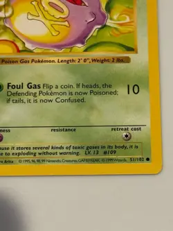 1st Edition Shadowless Koffing Pokemon Card 1999 Base Set WOTC 51/102 - Image 4