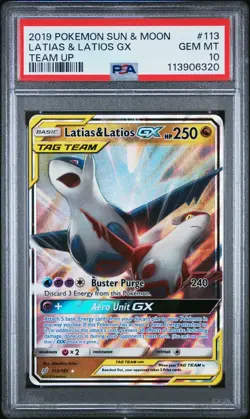 2019 POKEMON SM TEAM UP LATIAS & LATIOS GX #113 PSA 10 GEM MINT #113906320 - Image 1