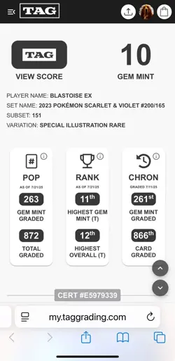 2023 Pokemon Scarlet & Violet 151 English - Blastoise ex 200/165 SIR TAG 10 - Image 4