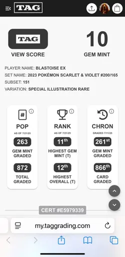 2023 Pokemon Scarlet & Violet 151 English - Blastoise ex 200/165 SIR TAG 10 - Image 9